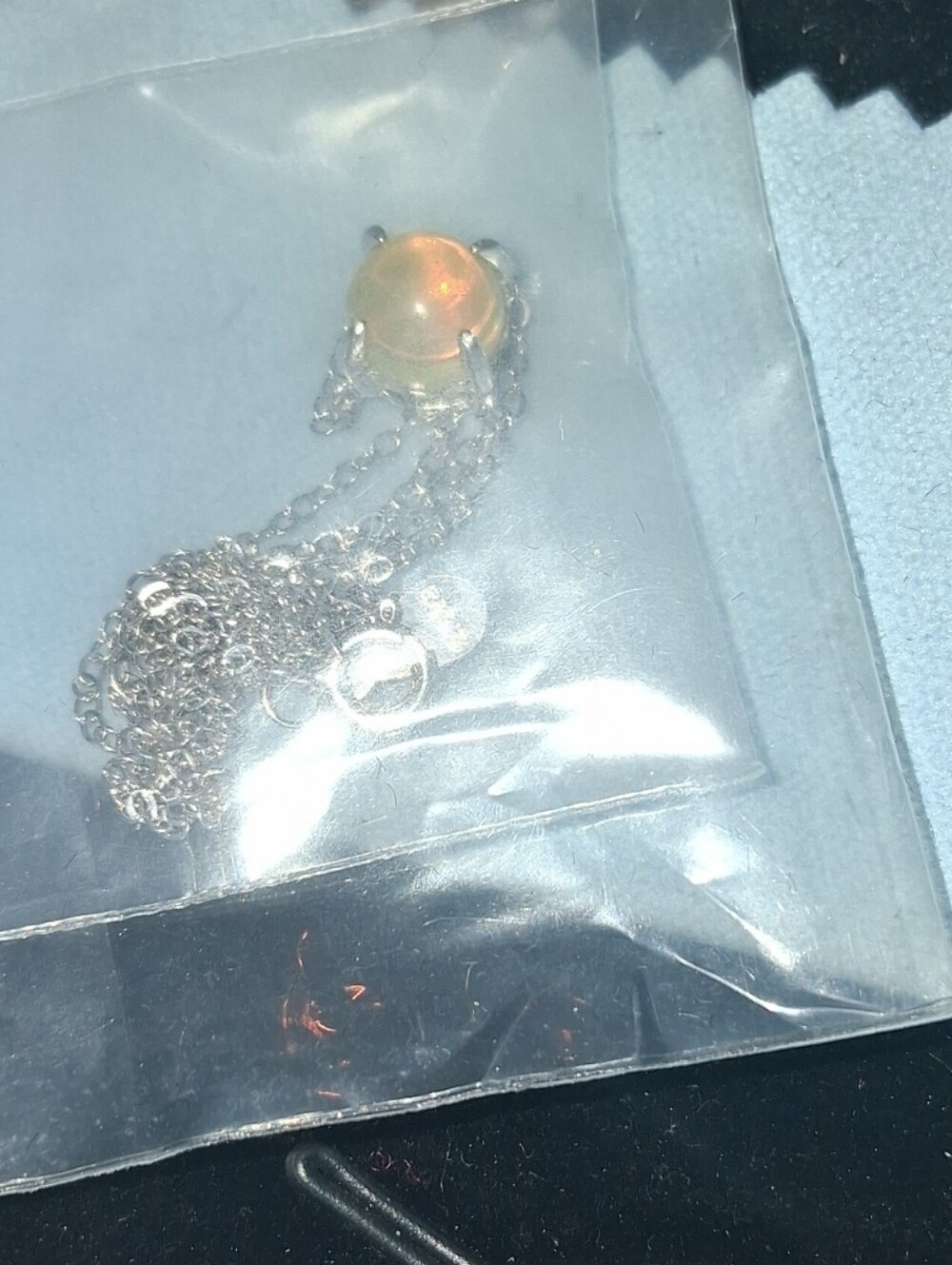 Iridescent Peach Pendant Necklace on Silver Chain